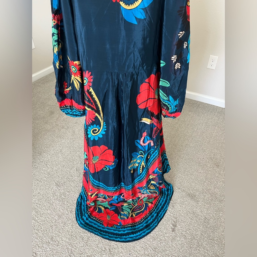 Farm Rio Vibrant Floral Button-Front Maxi Dress in Navy and Red - Picture 10 of 12
